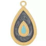 27x16mm Pendant drop with epoxy resin - Fine gold plated - Black pearl x1