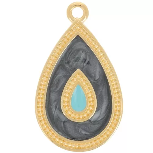 27x16mm Pendant drop with epoxy resin - Fine gold plated - Black pearl x1