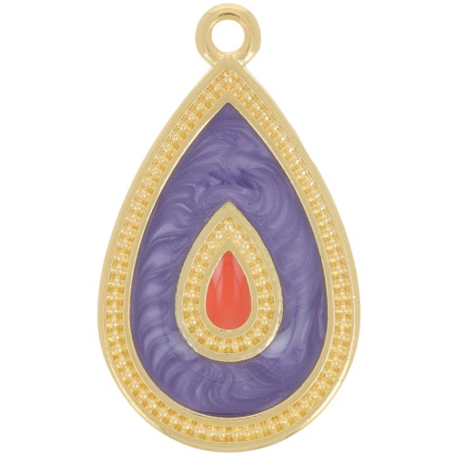 27x16mm Pendant drop with epoxy resin - Fine gold plated - Purple pearl x1