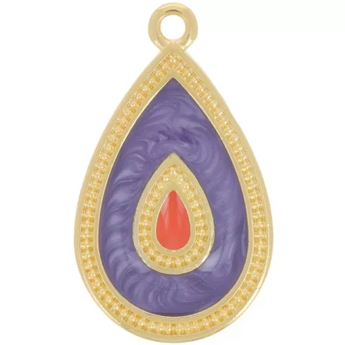 27x16mm Pendant drop with epoxy resin - Fine gold plated - Purple pearl x1