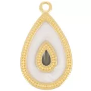 27x16mm Pendant drop with epoxy resin - Fine gold plated - White pearl x1