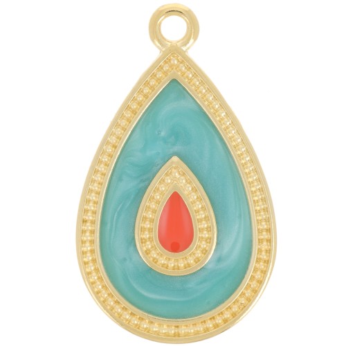 27x16mm Pendant drop with epoxy resin - Fine gold plated - Turquoise pearl x1