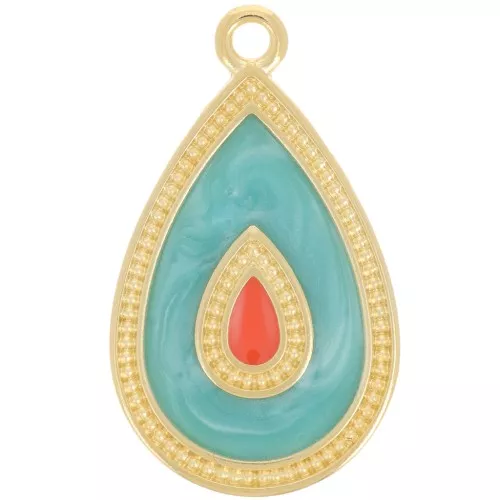 27x16mm Pendant drop with epoxy resin - Fine gold plated - Turquoise pearl x1