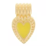 15x7mm ribbed heart pendant with epoxy resin - Fine Gold plated - Yellow x1