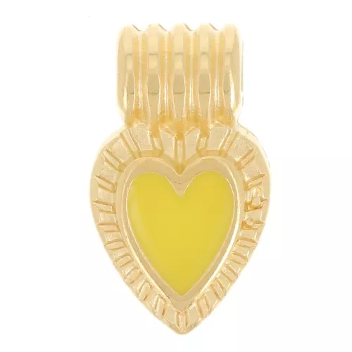 15x7mm ribbed heart pendant with epoxy resin - Fine Gold plated - Yellow x1