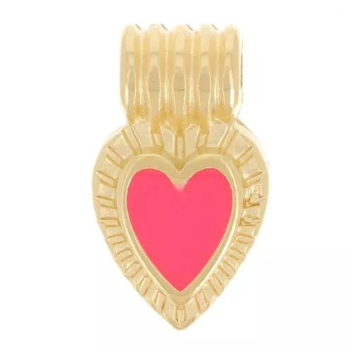 Mini striated heart pendant 15x7 mm - epoxy resin - Gilded with fine gold - Fluorescent coral
