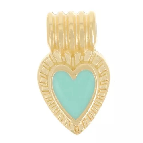 15x7mm ribbed heart pendant with epoxy resin - Fine Gold plated - Turquoise x1