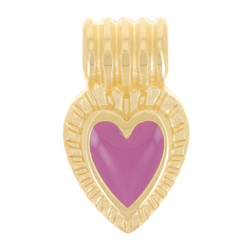 15x7mm mini ribbed heart pendant with epoxy resin - Fine Gold plated - Plum x1