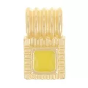 10x6mm Mini square ribbed pendant with epoxy resin - Fine gold plated - Yellow x1