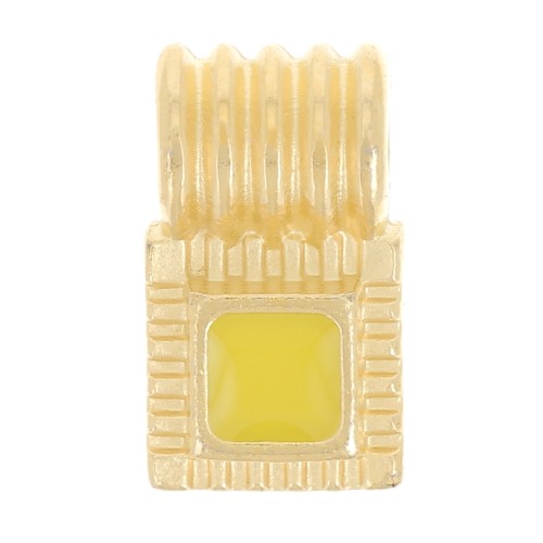 10x6mm Mini square ribbed pendant with epoxy resin - Fine gold plated - Yellow x1