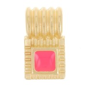 10x6mm Mini ribbed pendant with epoxy resin - Fine gold plate - Neon Coral x1|raw }}