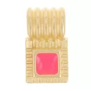 10x6mm Mini ribbed pendant with epoxy resin - Fine gold plate - Neon Coral x1