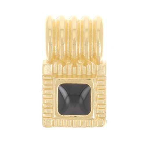 10x6mm Mini square ribbed pendant with epoxy resin - Fine gold plated - Black x1