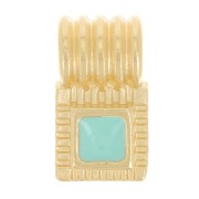 10x6mm Mini ribbed pendant with epoxy resin - Fine gold plated - Turquoise x1|raw }}
