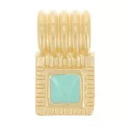 10x6mm Mini ribbed pendant with epoxy resin - Fine gold plated - Turquoise x1