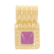 10x6mm Mini square ribbed pendant with epoxy resin - Fine gold plated - Plum x1