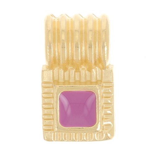 10x6mm Mini square ribbed pendant with epoxy resin - Fine gold plated - Plum x1