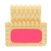 10mm Mini rectangle pendant with epoxy resin - Fine gold plated - Neon Coral x1