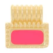 10mm Mini rectangle pendant with epoxy resin - Fine gold plated - Neon Coral x1