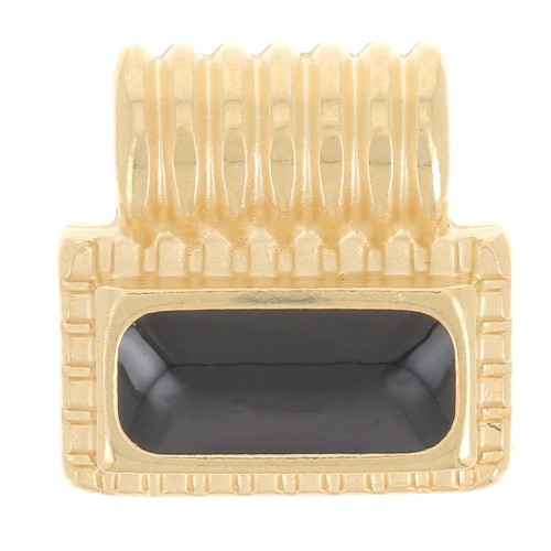 10mm Mini rectangle pendant with epoxy resin - Fine gold plated - Black x1