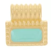 10mm Mini rectangle pendant with epoxy resin - Fine gold plated - Turquoise x1