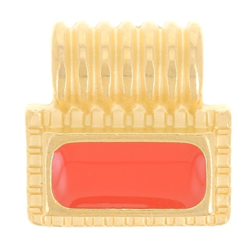 10mm Mini rectangle pendant with epoxy resin - Fine gold plated - Orange x1