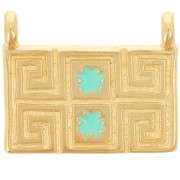 16x20mm Rectangle pendant - ethnic pattern - Fine Gold Plated - Turquoise x1|raw }}