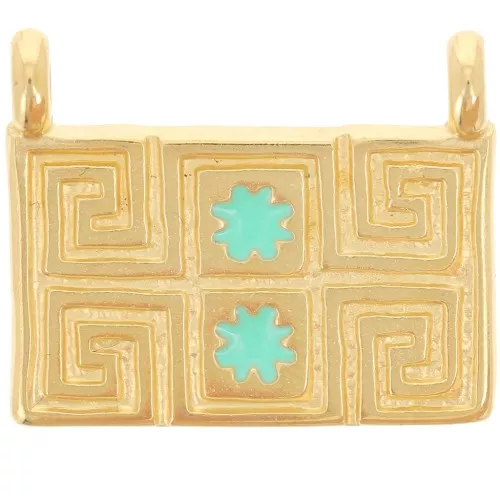 16x20mm Rectangle pendant - ethnic pattern - Fine Gold Plated - Turquoise x1