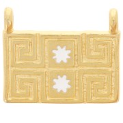 16x20mm Rectangle pendant - ethnic pattern - Fine Gold Plated - White x1|raw }}