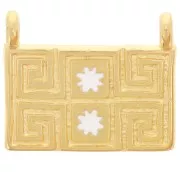 16x20mm Rectangle pendant - ethnic pattern - Fine Gold Plated - White x1