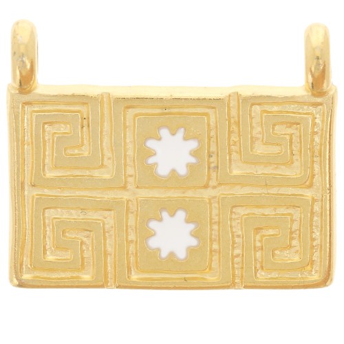 16x20mm Rectangle pendant - ethnic pattern - Fine Gold Plated - White x1