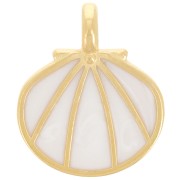 19x16mm Shell pendant with epoxy resin - Fine gold plated - White pearl x1