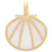 19x16mm Shell pendant with epoxy resin - Fine gold plated - White pearl x1