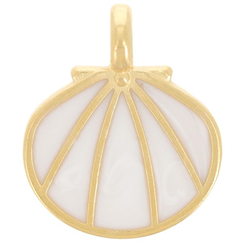 19x16mm Shell pendant with epoxy resin - Fine gold plated - White pearl x1