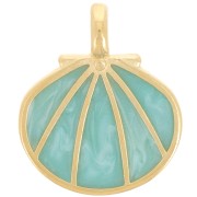 19x16mm Shell pendant with epoxy resin - Fine gold plated - Green pearl x1
