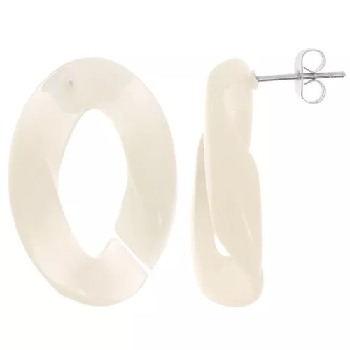 29.5x20mm Oval Twisted Stud Earrings - Ecru x2