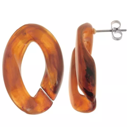 29.5x20mm Oval Twisted Stud Earrings - Marbled Brown - Dark Brown x2