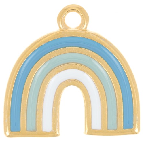 16x17mm Rainbow pendant with epoxy resin - Fine gold plated - Multi-blue x1