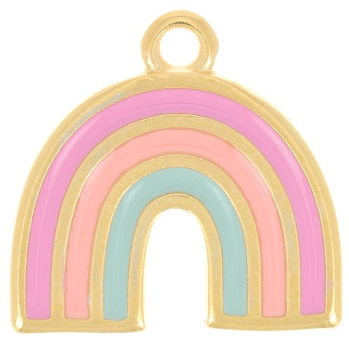 16x17mm Rainbow pendant with epoxy resin - Fine gold plated - Multi-pink x1