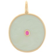 20mm round pendant with epoxy resin - Gold-plated - Mint pearl x1