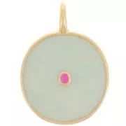 20mm round pendant with epoxy resin - Gold-plated - Mint pearl x1