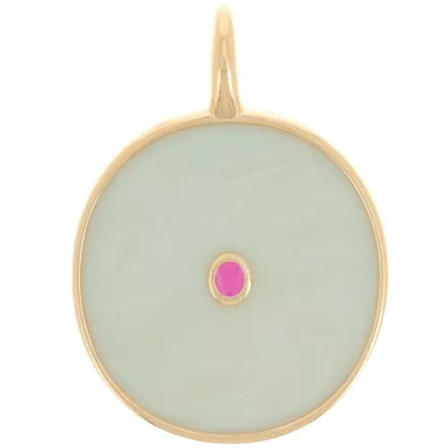 20mm round pendant with epoxy resin - Gold-plated - Mint pearl x1