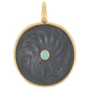 20mm round pendant with epoxy resin - Gold-plated - Pearlescent black x1|raw }}