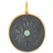 20mm round pendant with epoxy resin - Gold-plated - Pearlescent black x1
