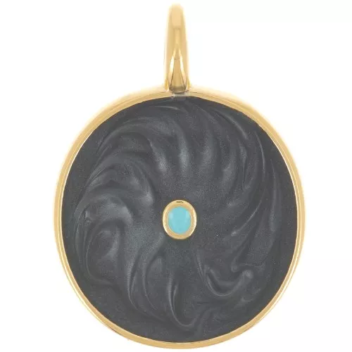 20mm round pendant with epoxy resin - Gold-plated - Pearlescent black x1