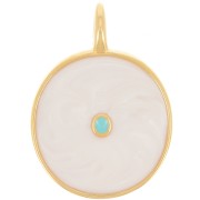 20mm round pendant with epoxy resin - Gold-plated - Cream pearl x1|raw }}