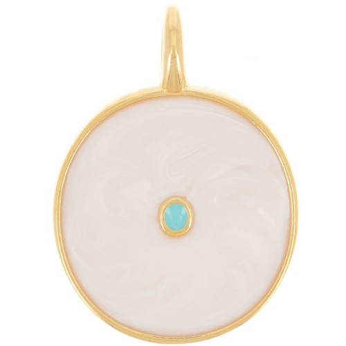 20mm round pendant with epoxy resin - Gold-plated - Cream pearl x1