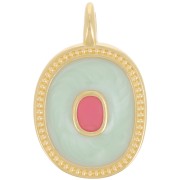 27x17mm Oval pendant with epoxy resin - Fine gold plated - Pearly mint x1|raw }}