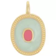 27x17mm Oval pendant with epoxy resin - Fine gold plated - Pearly mint x1