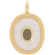 27x17mm Oval pendant with epoxy resin - Fine gold plated - Pearly cream x1